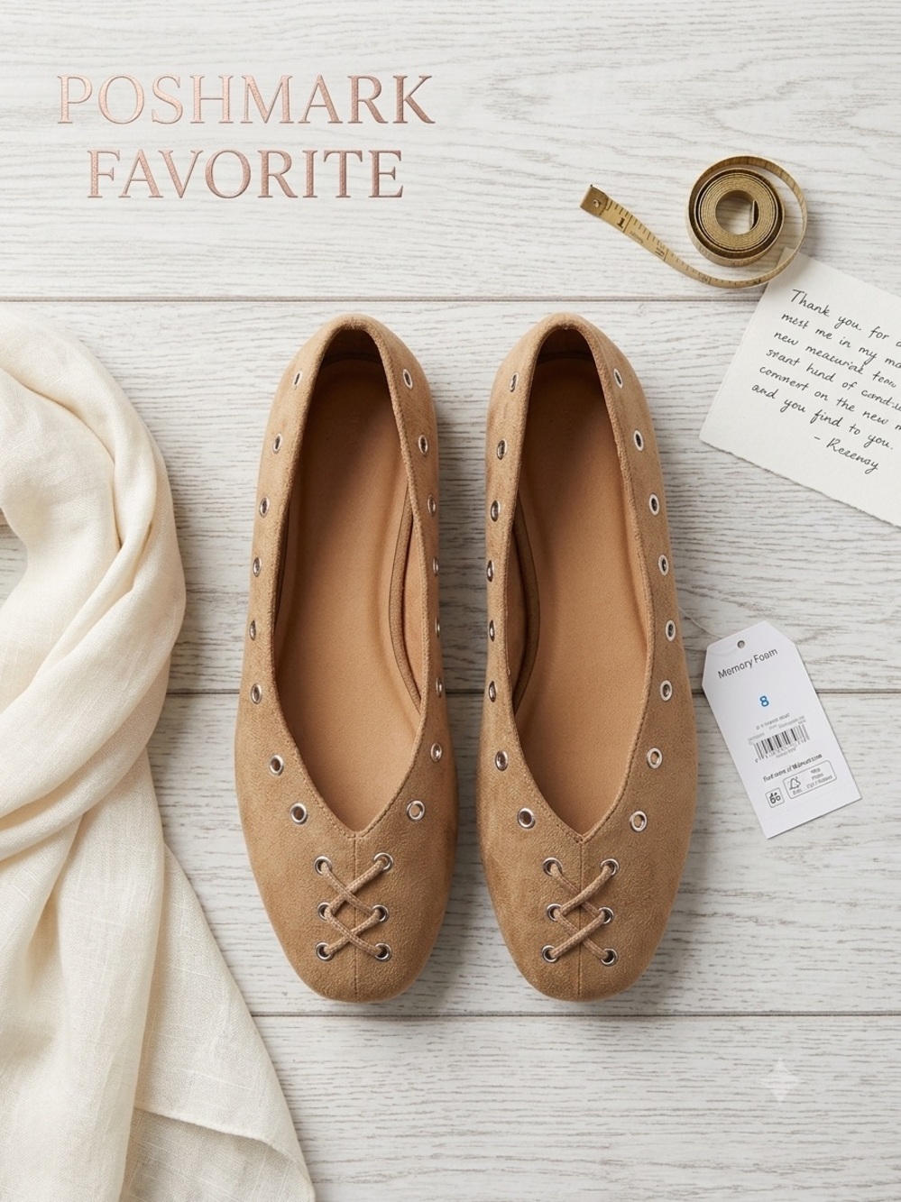 Women’s Tan Suede Lace-Detail Ballet Flats